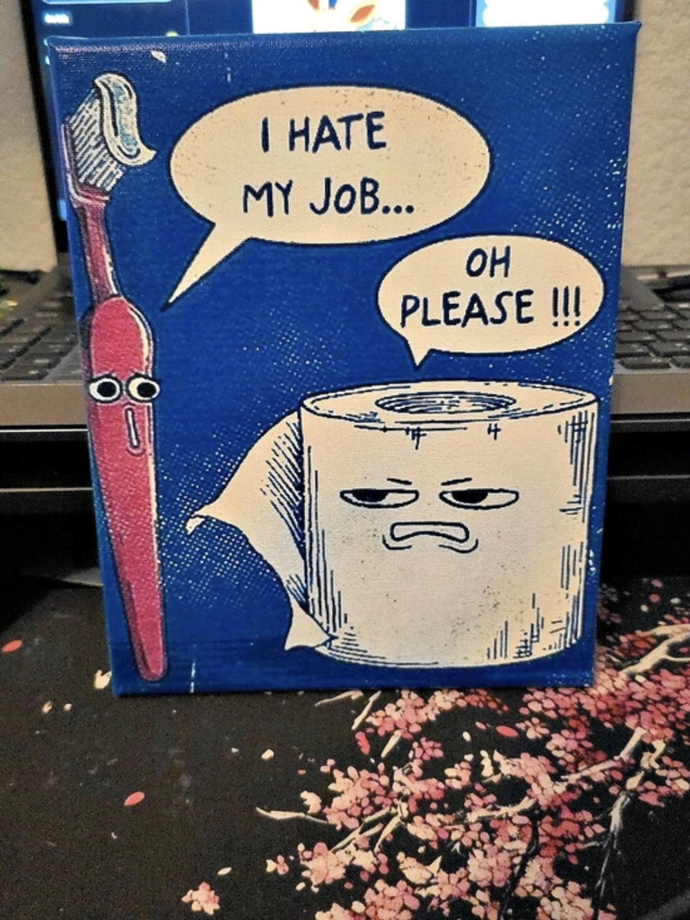 8x10 Bathroom Comedy Blue & Cream Mixed Media Wall Art